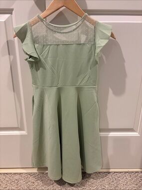 Girls Pastel Green Flutter Sleeve Dress